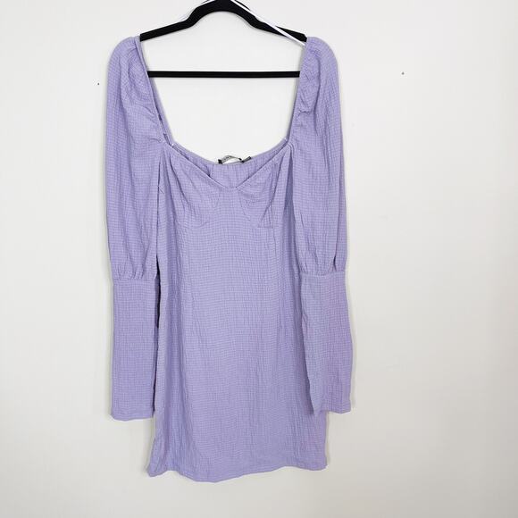 New Naanaa Long Sleeve Grid Texture Puff Sleeve Dress Lavender Purple Size US 10 - Picture 1 of 9